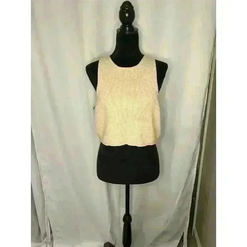 J.Crew Women's M Beige Sleeveless Knit Crop Top Ribbed Casual Spring - Picture 2 of 10